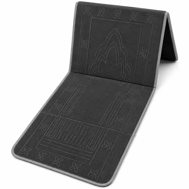Baraka Treasures Gebedskleed met Rugleuning - Opklapbare Gebedskleed - Gebedskleed met Rugsteun - Opvouwbare Gebedsmat - Inclusief Tas - Sajada - Seccade - Eid Cadeau - 110cm x 55cm - Donkergrijs
