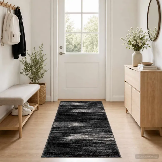 vidaXL Tapijtloper FLORNES Geweven Zwart Penseelstreken 80 x 400 cm PP, foto 2