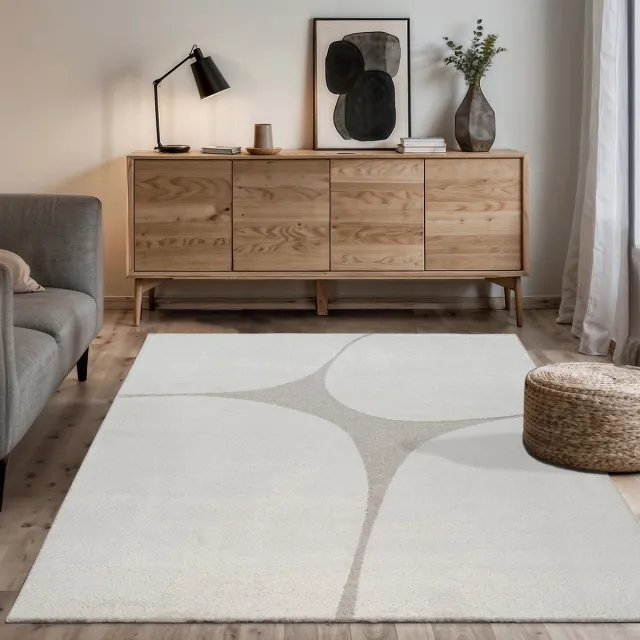 the carpet Elisa – Modern woonkamer vloerkleed met abstract patroon, hoogpolig & zacht, Crème, 80 x 150 cm crème met abstract patroon