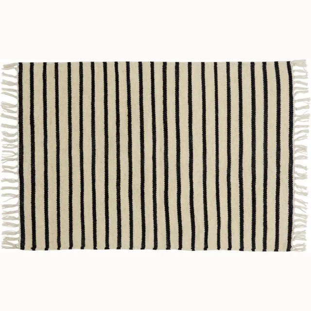 Nordal vloerkleed wol ecru-zwart gestreept 65x100 klein tapijt