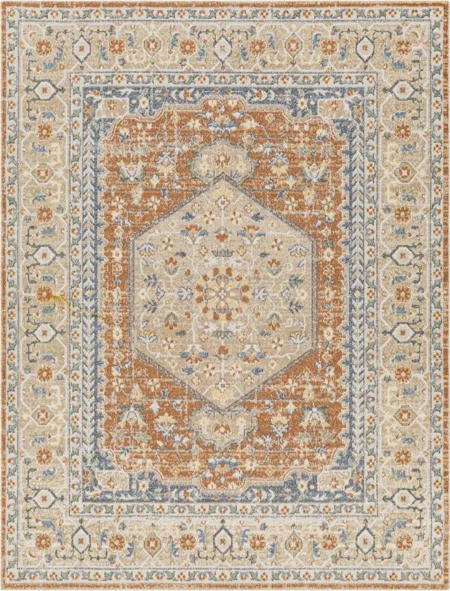 Surya Boka vloerkleed wasbaar oosters vintage donkeroranje