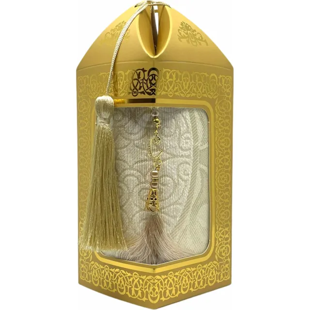 mirac Geschenkset Bade met een gebedskleed en een parel tasbih in een luxe kartonnen box goud
