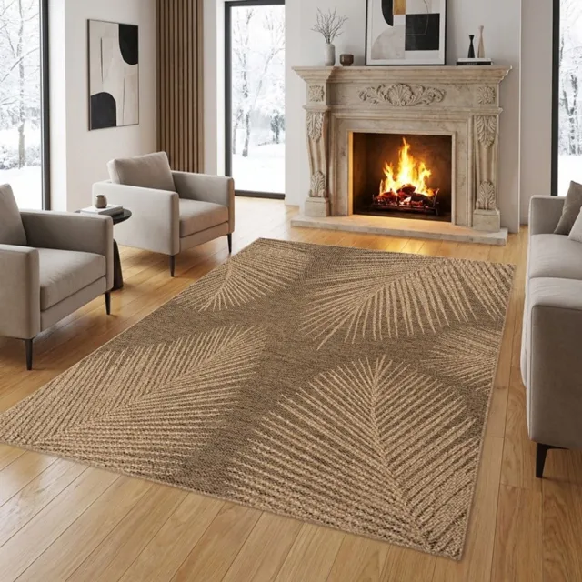 TapisTrend Designer tapijt Naturel 200x290 cm Modern, natuurlijk vloerkleed Jute met een palmbladpatroon en gevlochten effect voor de woonkamer, slaapkamer en eetkamer