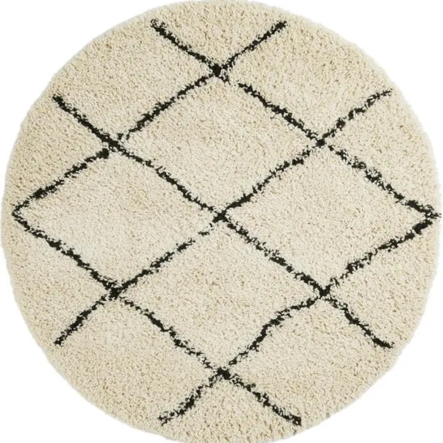 Lifa-Living Lifa Living - Rond Vloerkleed - Zwart / Wit - Grafische Vormen - Minimalistisch - Modern - Hoogpolig - Ø 120cm Zwart, Crème