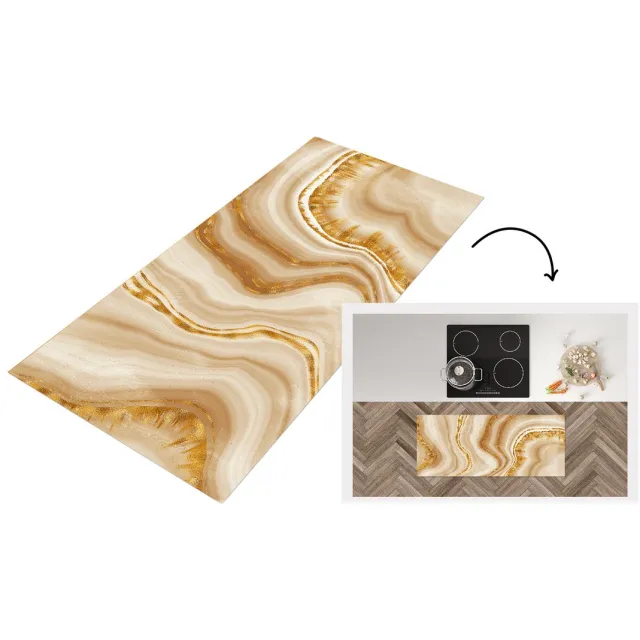 KitchenYeah Keukenloper - Loper keuken - Marmer - Goud - Patronen - Keukenloper vinyl Multicolor