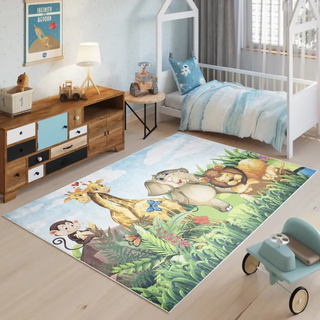 Tapiso Emma Vloerkleed Jeugdtapijt Dieren Kinderkamer Kindertapijt Tapijt Maat- 140x200 Blauw Groen 3