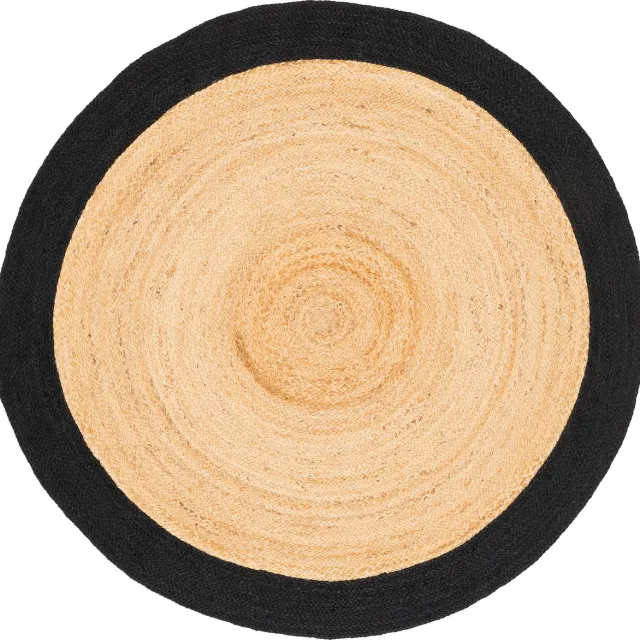Pergamon Natuurvezel tapijt Jute Salsa rand rond Beige Zwart