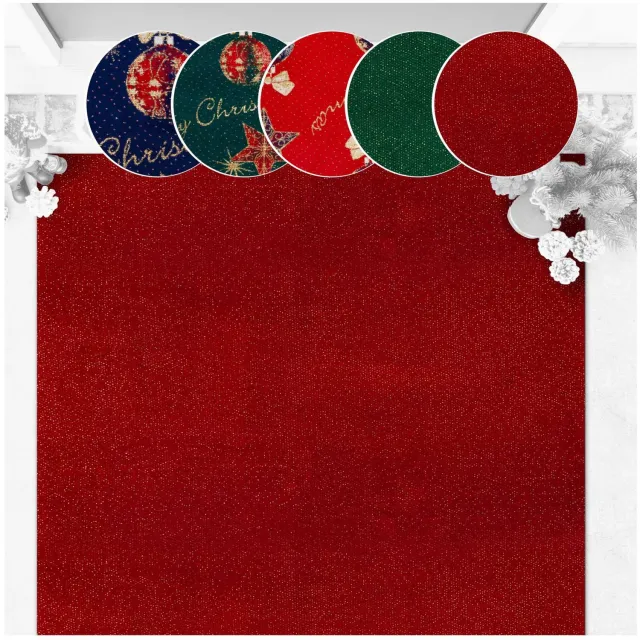 ANRO Effen Kerstloper Rood 100x220 cm - Glitter - Antislip