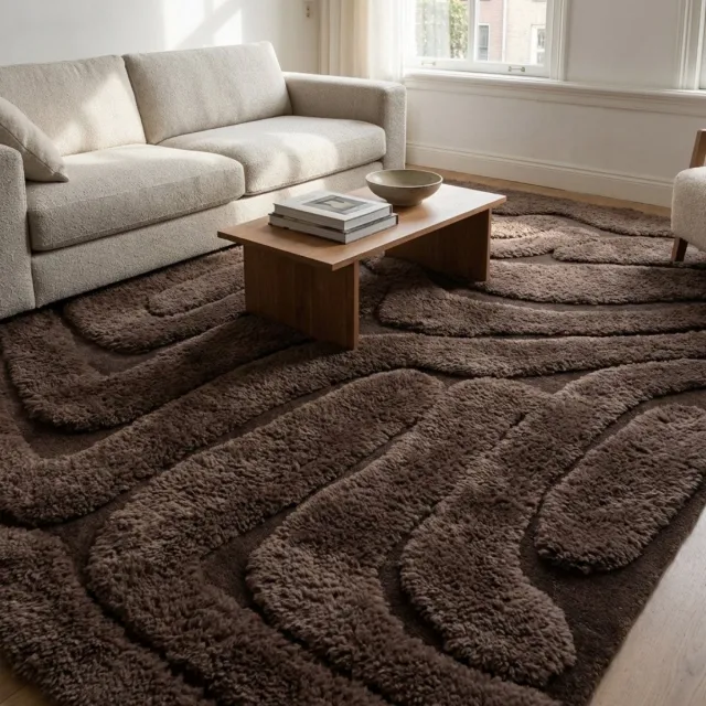 DÉJA Living Vloerkleed 160x230cm - Hoogpolig Bruin Stof - Calen