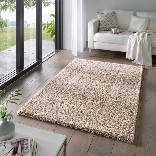 Tapeso Vierkant hoogpolig vloerkleed - Classic beige 150x150
