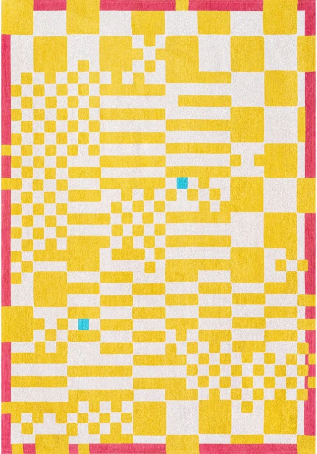 Louis de Poortere Wasbaar Binnen & Buiten Vloerkleed - 240 x 340 cm - Louis De Poortere Chess Cupcake - Laagpolig Tapijt - Gerecycled PET - Made in Belgium - Circulair Geel
