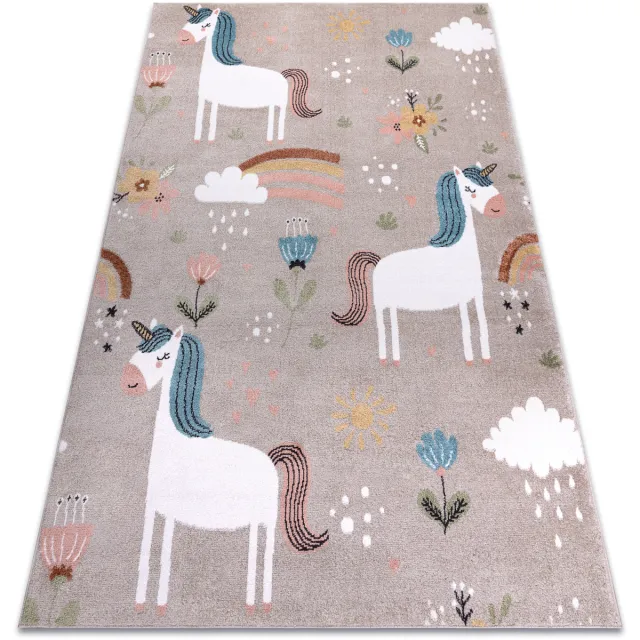 RUGSX Kleden Rugsx Tapijt FUN Sweety voor kinderen, eenhoorn, regenbo 80x150 cm Beige