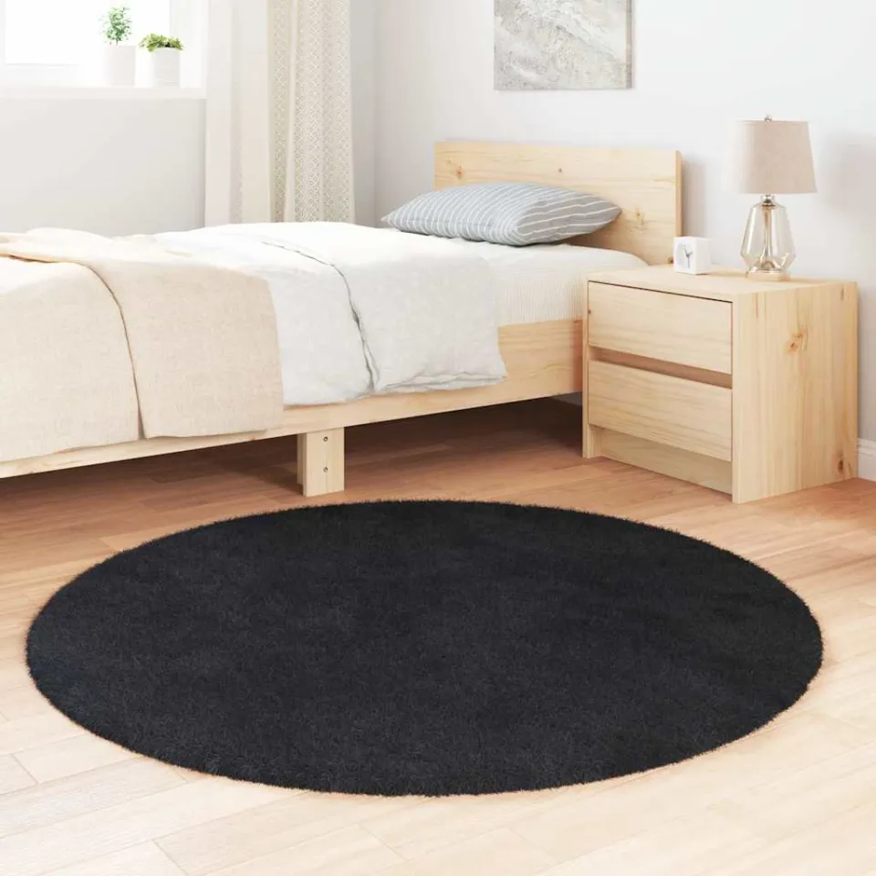 vidaXL Hoogpolig vloerkleed NAVARRA 120x120 cm polyester zwart, foto 3