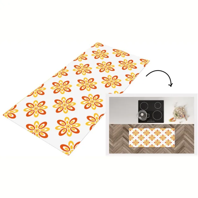 KitchenYeah Keukenloper - Keukenmat vinyl Patroon - Jaren 70 - Bloemen - Oranje - Keukenmatten loper - Keuken vloerkleed tapijt, foto 2