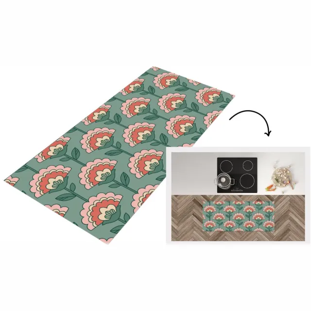 KitchenYeah Keukenloper 120x50 cm - Keukenmat vinyl Bloemen - Retro - Patronen - Keukenmatten loper - Keuken vloerkleed tapijt