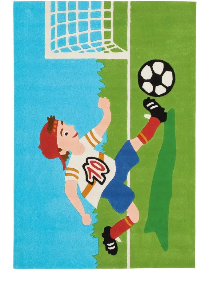 Padiro speels kindervloerkleed - groen - speels kindermotief - met voetbalmotief - voor vloerverwarming - van modacryl, polyester en katoen