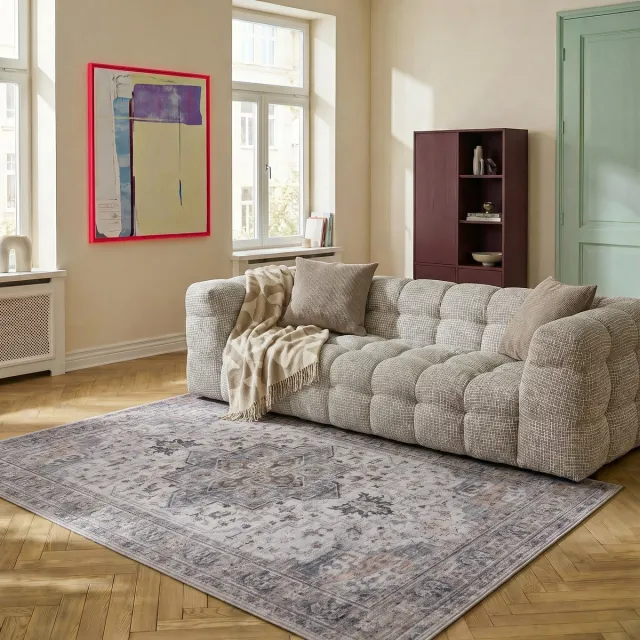 MrCarpet Wasbaar Vintage Vloerkleed Beige/blauw Luca 160x230cm Mrcarpet