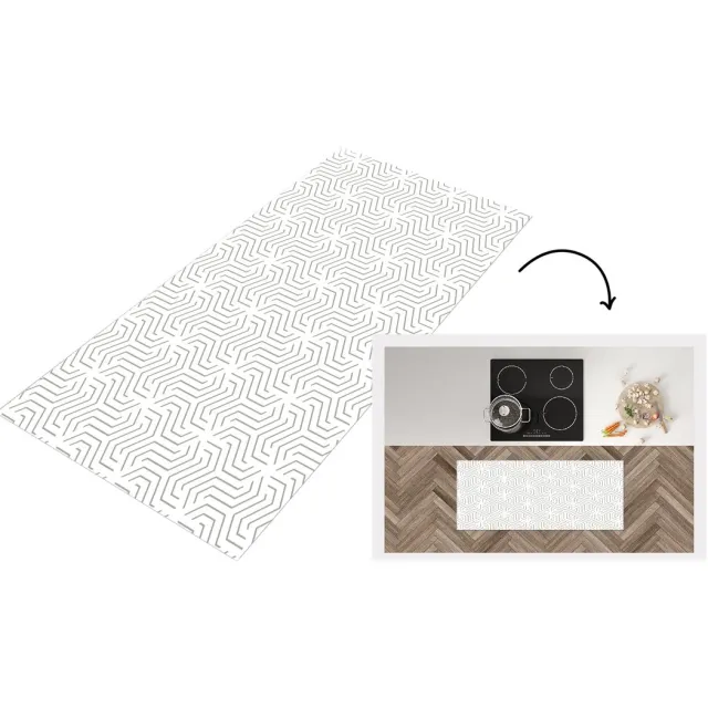 KitchenYeah Keukenloper - Loper keuken - Design - Lijn - Patroon - Zwart - Wit - Keukenloper vinyl Multicolor