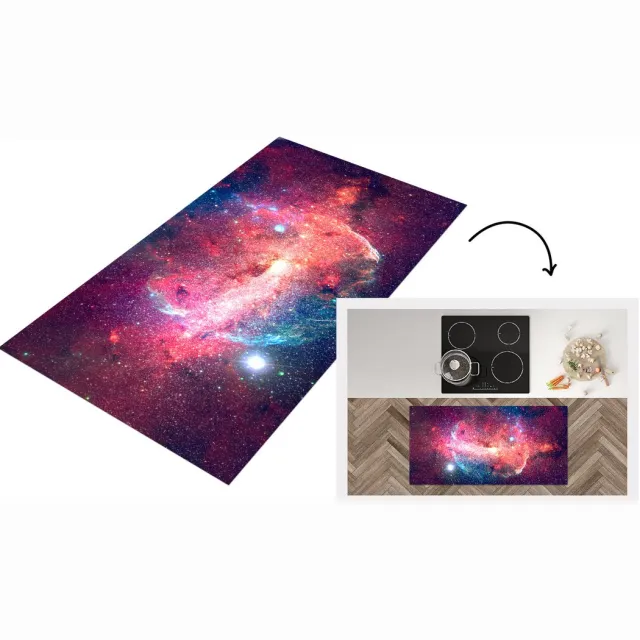 KitchenYeah Keukenloper - Loper keuken - Oranje - Sterren - Ruimte - 120x60 cm - Keukenloper vinyl Multicolor