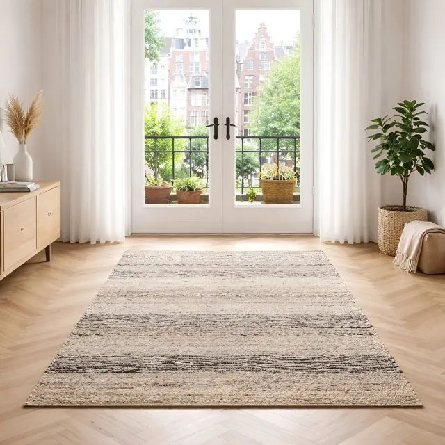 Lavandoux Handgeweven Jute Vloerkleed Chamba, Naturel Zwart 120 x 180 cm | Vloerkleed Naturel | Organisch Vloerkleed | Persisch Vloerkleed | Woonkamer | Perzie