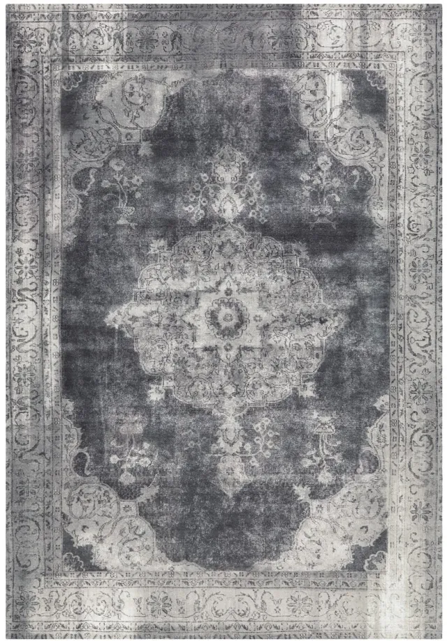 Padiro elegant laagpolig vloerkleed 200 x 290 cm - donkergrijs - vintage patroon - voor vloerverwarming - van modacryl en katoen