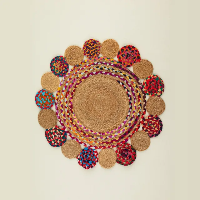 English Home Decoratief Jute Vloerkleed - 90 cm - Veelkleurig