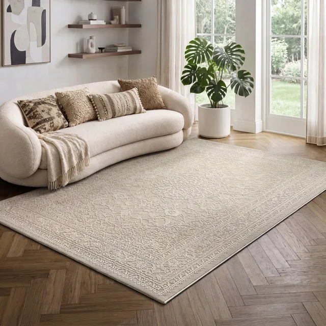 the carpet Lima Designtapijt, zacht, onderhoudsvriendelijk, pool van 100% gerecycled polyester Recycled Polyester 100% Beige