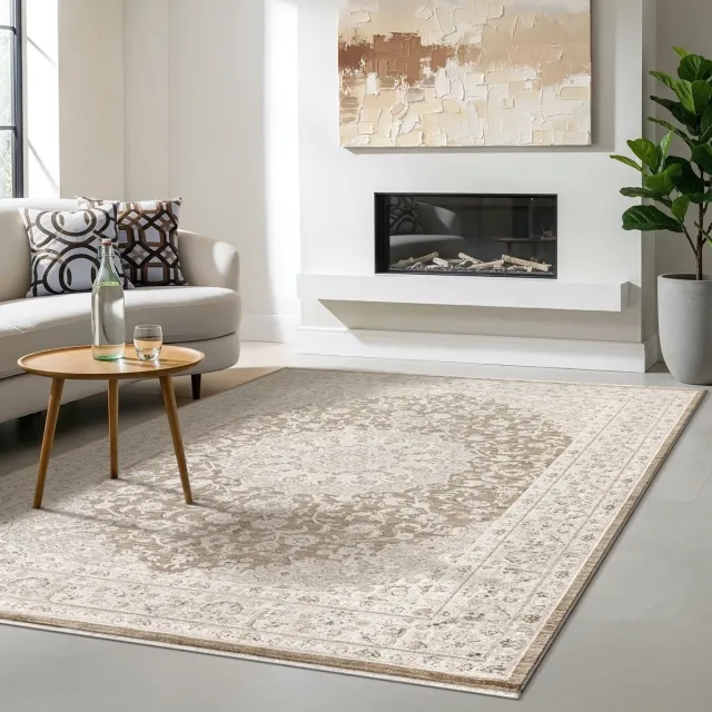 the carpet Nuvra Vloerkleed Vintage – Zacht & Onderhoudsvriendelijk – Beige beige klassiek