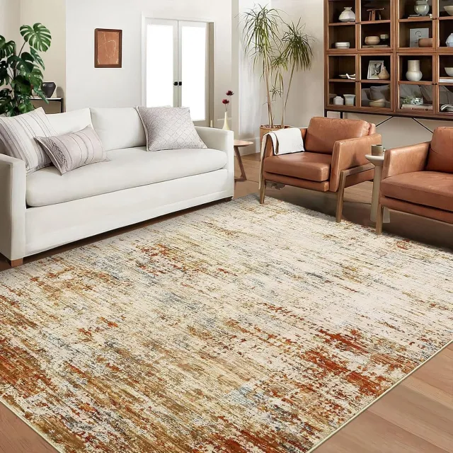 Danky Abstract Vloerkleed Luchtspiegeling 240x340 cm Oranje - Opvouwbaar Groot Poolkleed met Antislip Onderkant