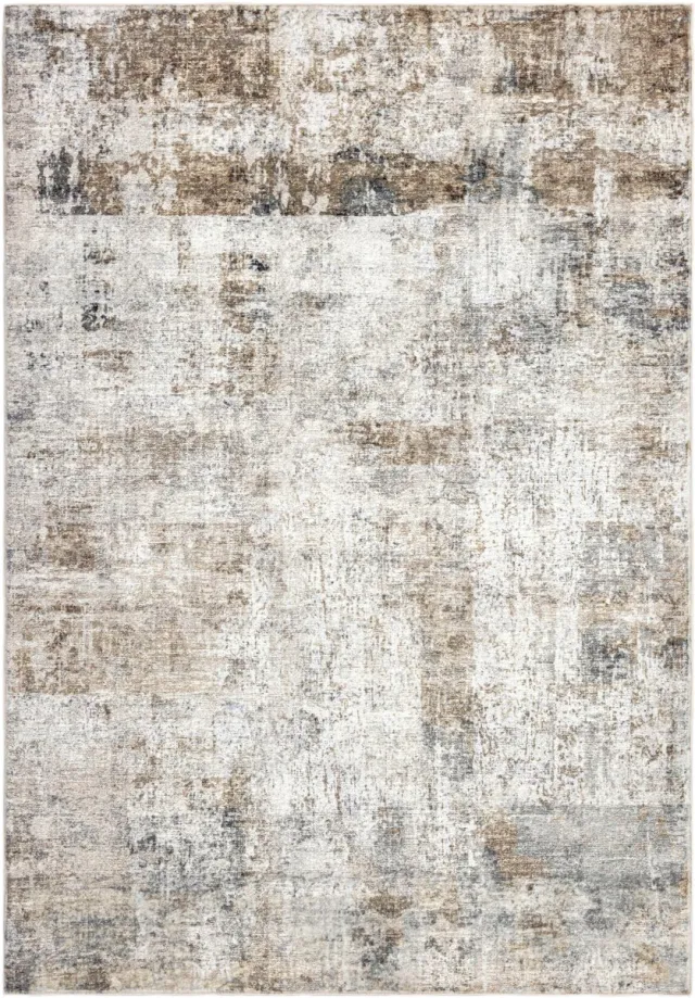 Padiro design laagpolig vloerkleed 160 x 230 cm - lichtbeige - modern abstract ontwerp - voor binnen en buiten - van polyester en katoen