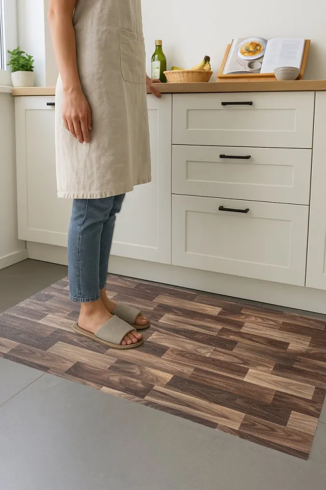 JYG LIME OAK vinyl tapijtloper 50x300cm - afwasbaar - antislip - keukenloper Bruin