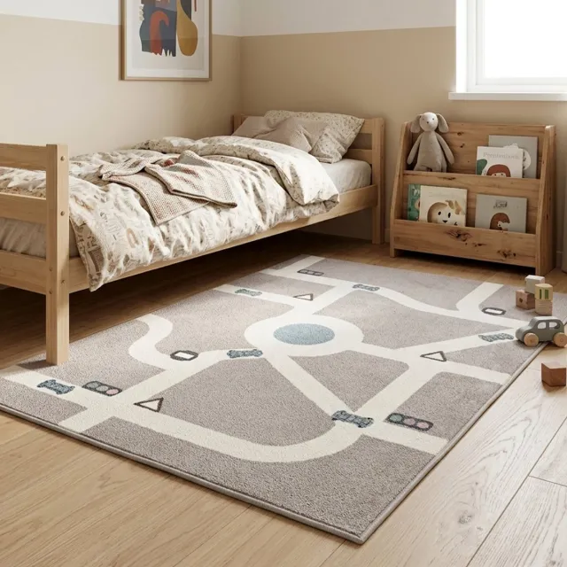 Little Olly Kinderkamer vloerkleed - Bowie Autoweg Taupe - 140x200cm