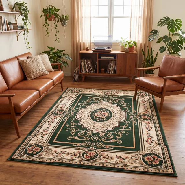 Tapiso Atlas PP Vloerkleed Woonkamer Slaapkamer Creme Groen Medaillon Klassiek Woonsfeer Interieur Hoogwaardig Duurzaam Tapijt Maat - 200 x 200 cm Beige Groen 5