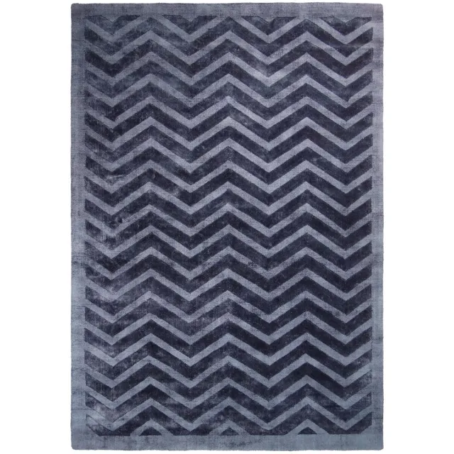 Padiro design laagpolig vloerkleed 80 x 150 cm - donkerblauw - modern geometrisch patroon - voor vloerverwarming - van viscose en katoen