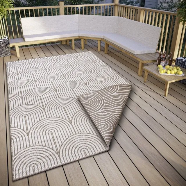 flycarpets Laagpolig Binnen & Buitenkleed Omkeerbaar vloerkleed - Pangli - Linnen - 120x170 cm Taupe