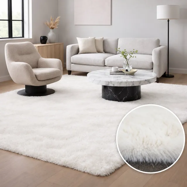 Moonay KNUFFEL Fluffy Vloerkleed – Ivoorwit / Off-white – 120 x 170 cm – Hoogpolig 30 mm Shaggy Tapijt – Zacht – Rechthoekig Ivoor wit