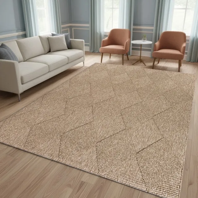 TapisTrend Designer tapijt Naturel 240x340 cm Natuurlijk binnen-/buitenkleed met een ton-sur-ton reliëf ruitpatroon voor terras en woonkamer