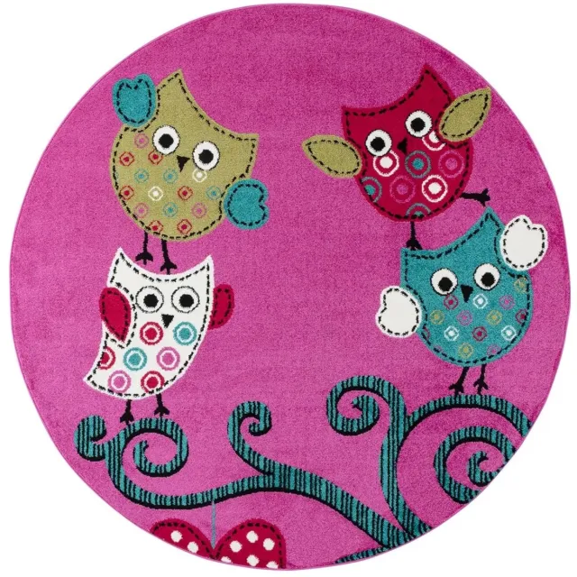Dutch XXL Rond Kindervloerkleed | Tapijt | Kids | Uilen | Roze | 120x120 cm