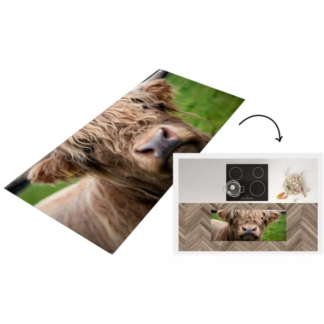 KitchenYeah Keukenloper - Loper keuken - Schotse Hooglander - Gras - Bos - Keukenloper vinyl Multicolor