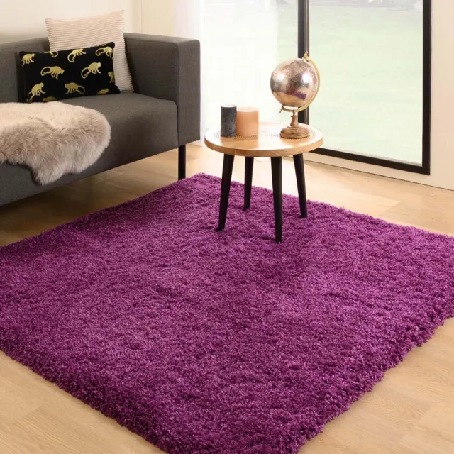 Tapeso Vierkant hoogpolig vloerkleed - Cozy Shaggy paars 140x140