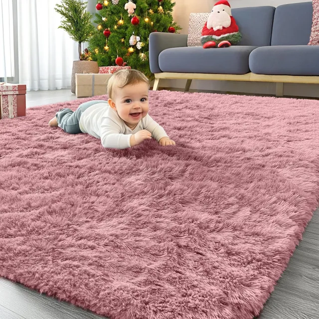 Homaxy Omgoods - Fluffy Shaggy Vloerkleed - Zacht en Machinewasbaar voor Kinderkamer en Woonkamer - 60x100cm Roze pink, rectangular