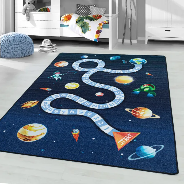 Muratap Play Vloerkleed Kinderkamer Space Numbers Laagpolig Blauw- 120x170 CM