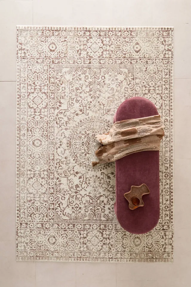 NOUS Living laagpolig vintage vloerkleed crème bruin, foto 2