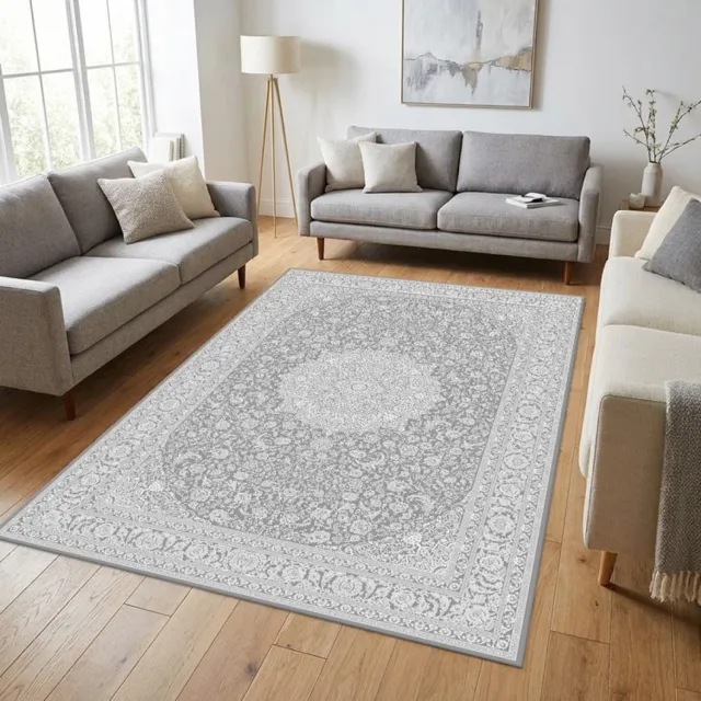 TapisTrend Designer tapijt Grijs 200x290 cm Oosterse vloerkleed met een groot centraal medaillon en gedetailleerde bloemmotieven voor de woon- en eetkamer