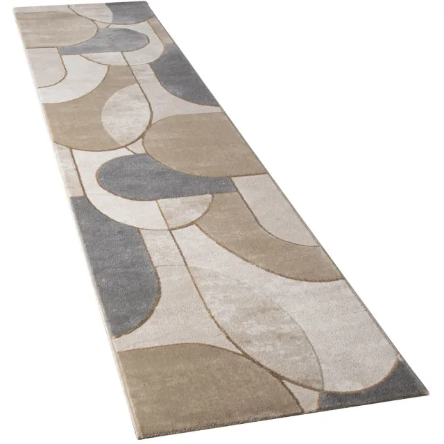 TT Home Laagpolig vloerkleed - Boogmotief - Grijs - 80 x 300 cm
