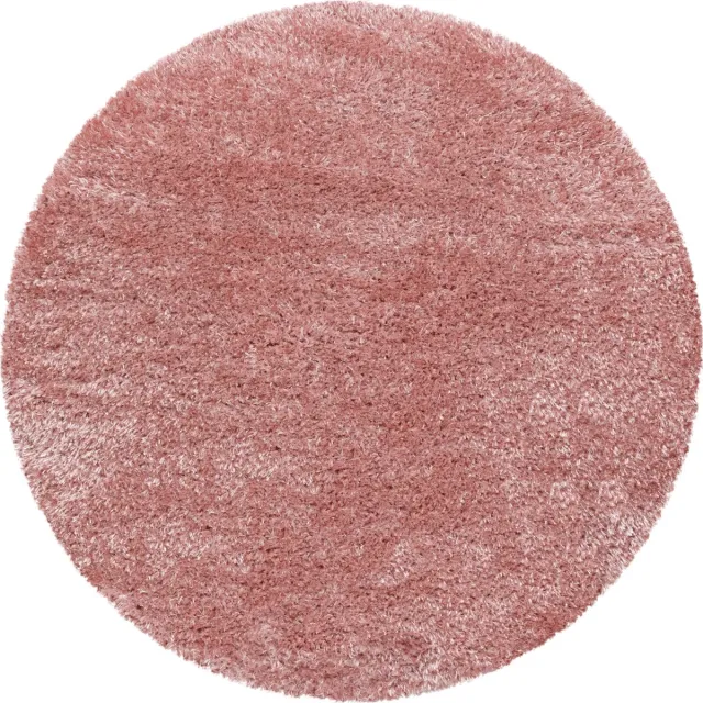 Adana Carpets Hoogpolig vloerkleed, effen kleur - roze, woonkamerkleed, jute achterkant, afmeting: 120 cm rond
