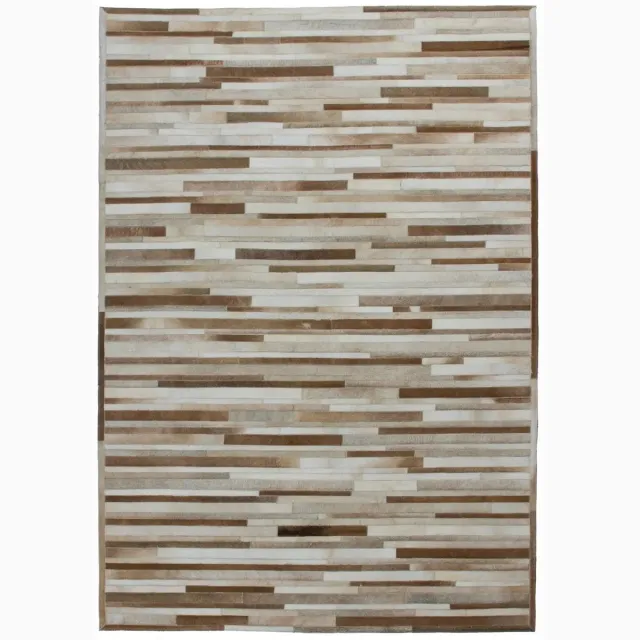Dutch XXL Leren Vloerkleed | Tapijt | Lavish | Stroken | Crème | 120x170 cm