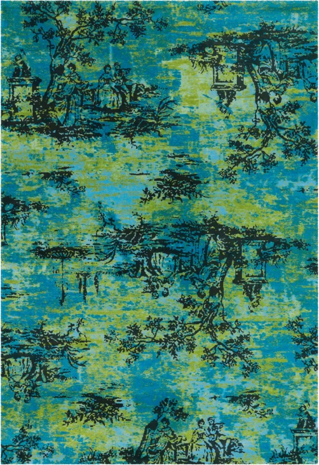 Padiro design laagpolig vloerkleed 170 x 240 cm - turquoise - modern abstract ontwerp - voor vloerverwarming - van modacryl en katoen blauw