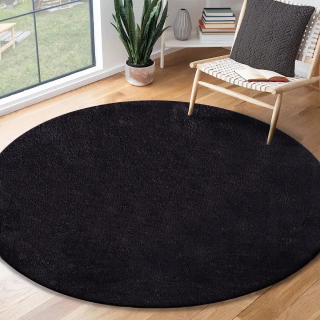 the carpet RELAX – Extra Zacht & Wasbaar Vloerkleed tot 30°C met Antislip Onderzijde – Fluweelachtige Structuur – Voor Slaapkamer of Woonkamer – Zwart, rond 160 cm