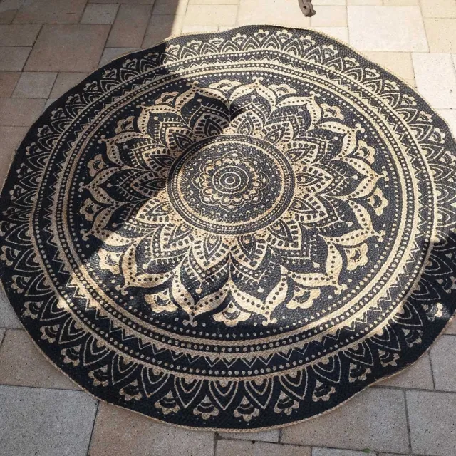 Van der Leeden Mandwerk Mandala Jute kleed ø 150 cm zwart bruin